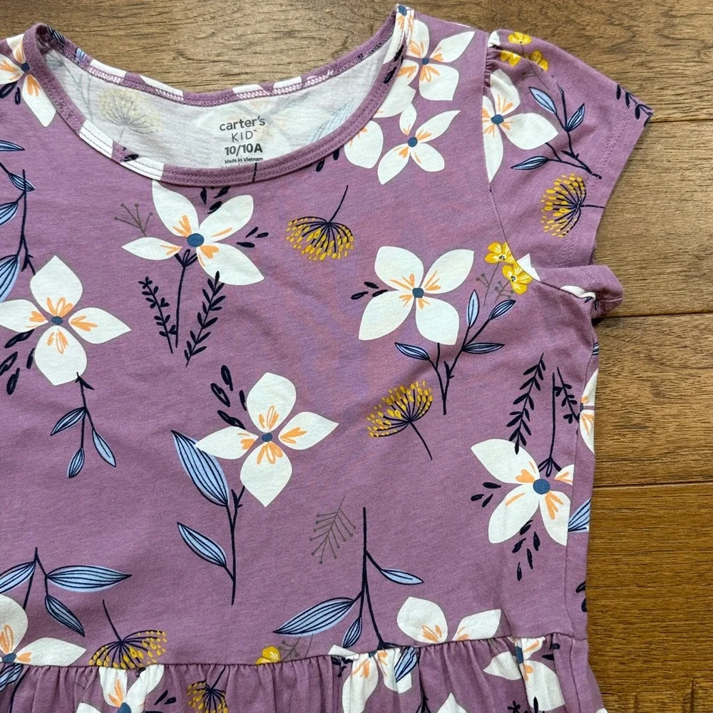 Carter’s Kid Girls Short-Sleeve Flowered Purple Dress - Size 10/10A